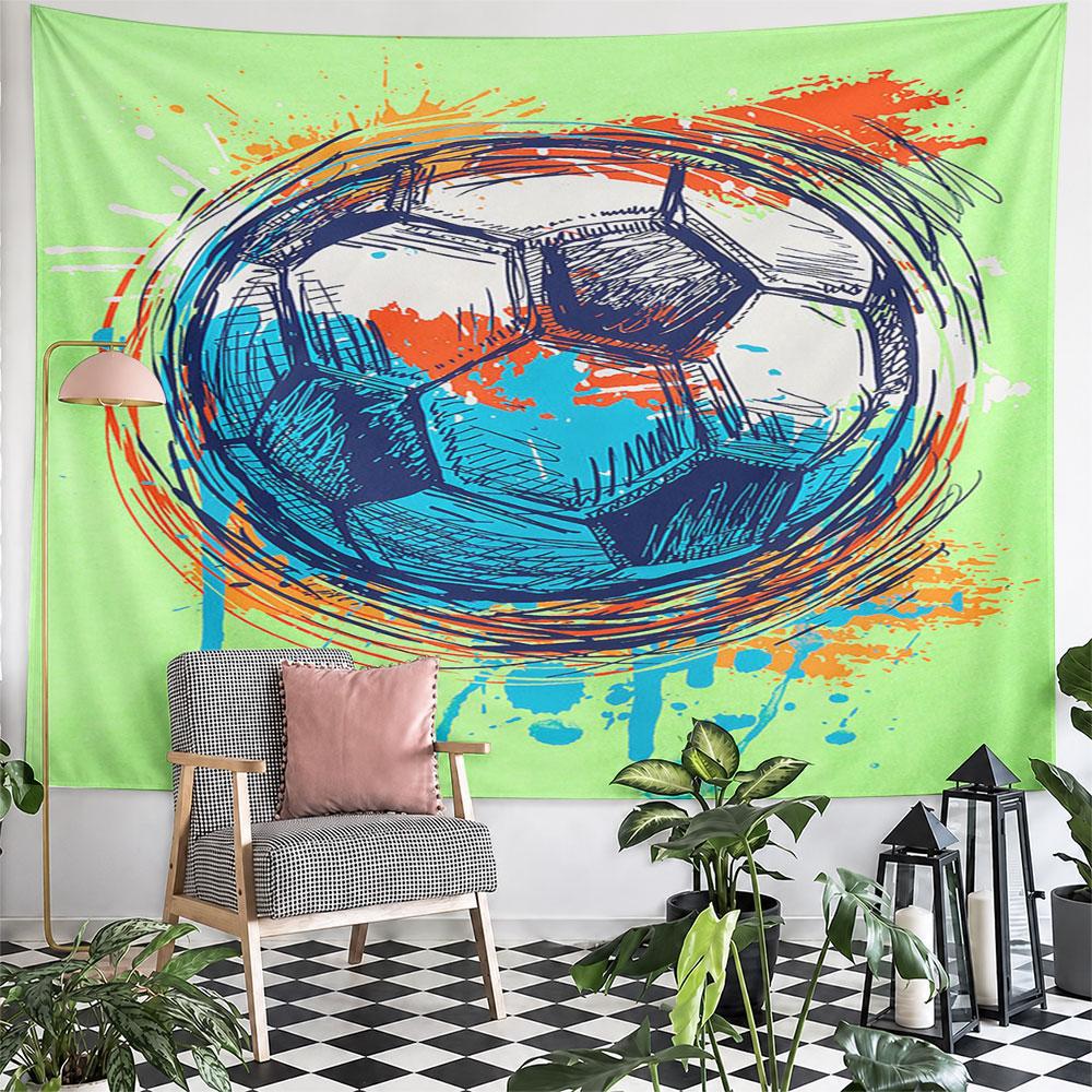 Colorful Soccer Ball Splash Art Design Pattern Wall Hanging Tapestry Decorative Tapestry Home Decor for Bedroom and Living Room