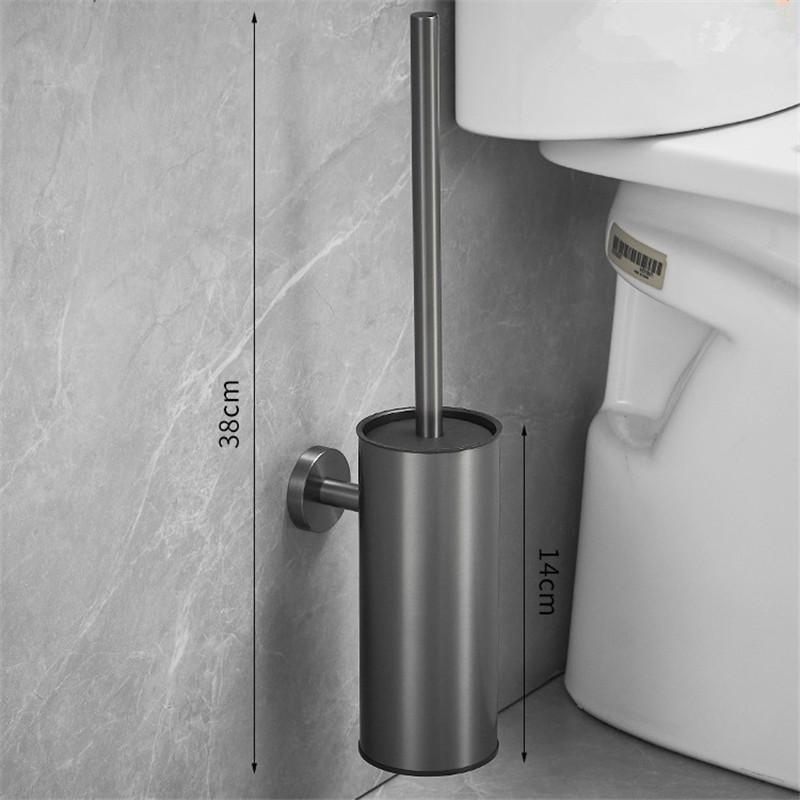 Schwarzer WC-Bürstenhalter mit Bürste, Edelstahl, graues Set zur Reinigung von Badezimmer-WC-Bürsten