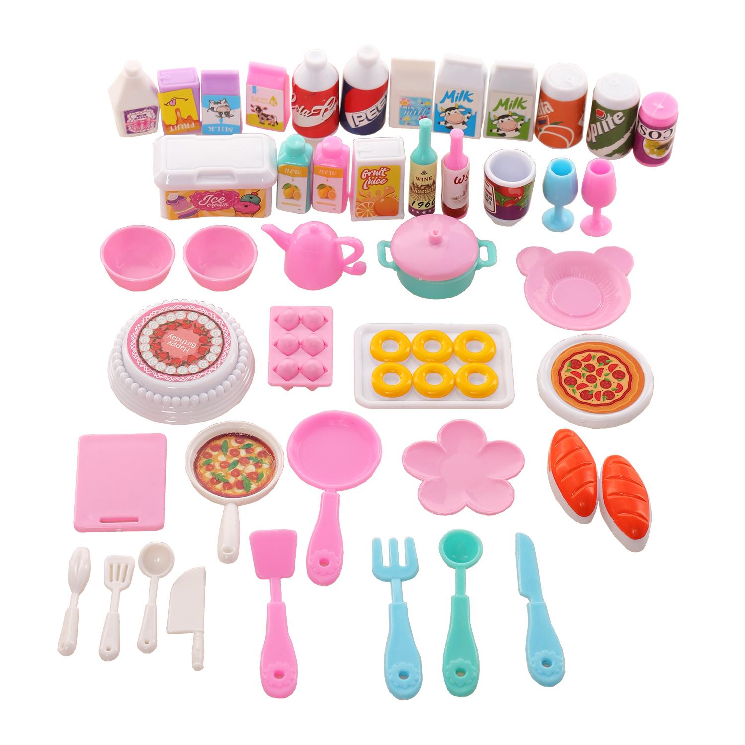 

Dollhouse Mini Kitchen Food for Doll 43 Pcs Dinner Set Fork Knif Plate Pizza Soup Tableware Cute Kids Toys Doll Accessories