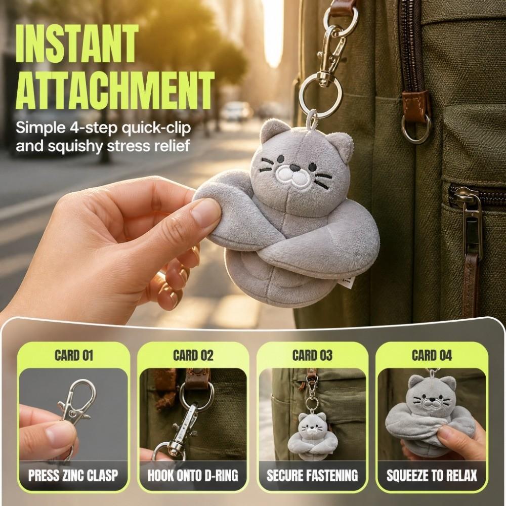 Fluffy Muscle Cat Plush Keychain Gray Color Cartoon Plush Keyring Cat Plush Pendant  Gym Motivation
