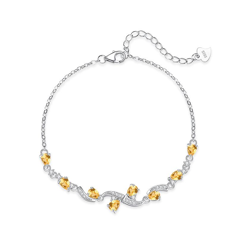 S925 sterling silver bracelet women's premium sense pear-shaped natural olivine topaz light luxury crystal stone