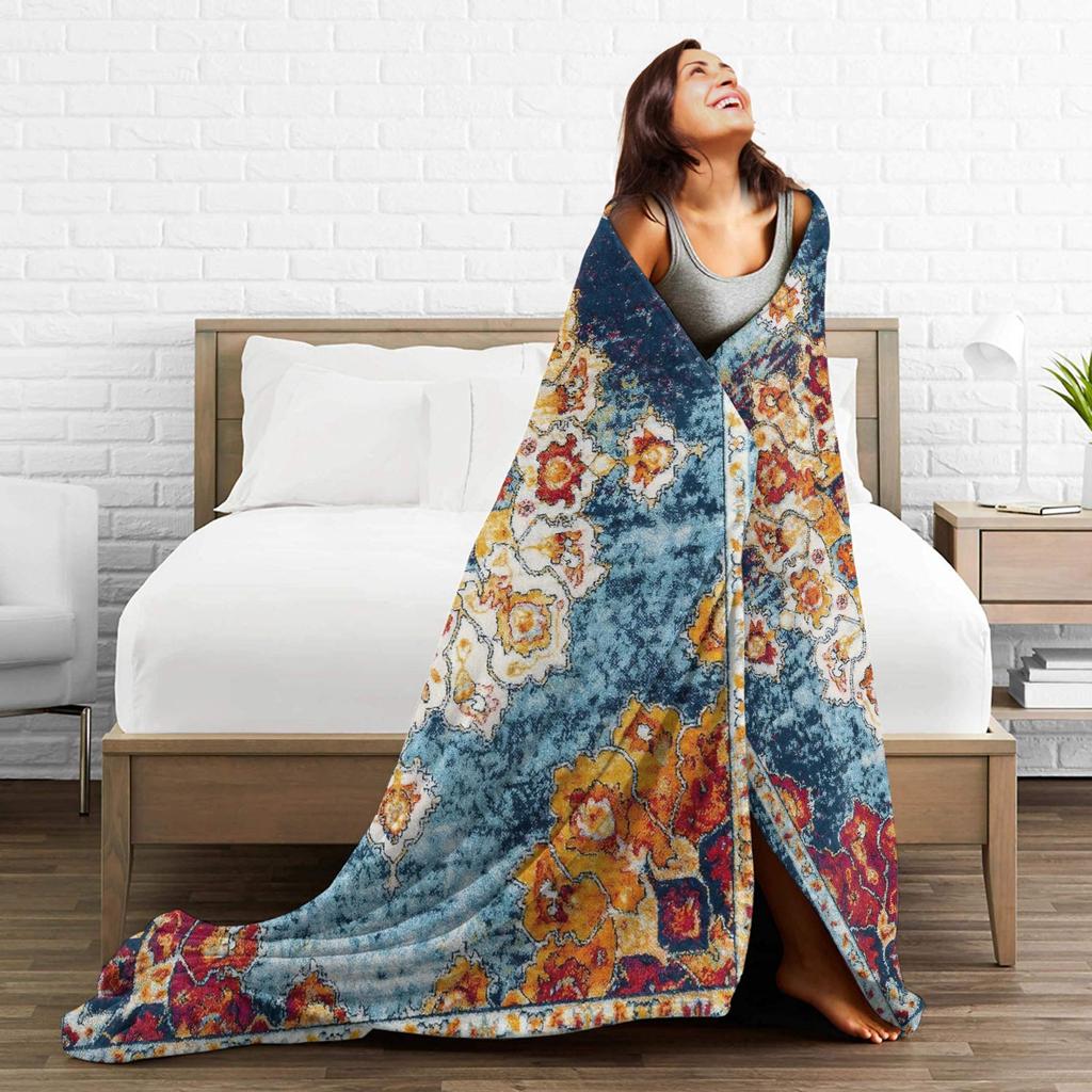 Retro Bohemian Woven Pattern  Blanket  Super Soft Print Plush Bedding Throws For Kids Adult Couch Chair Bedspread Bed Cover