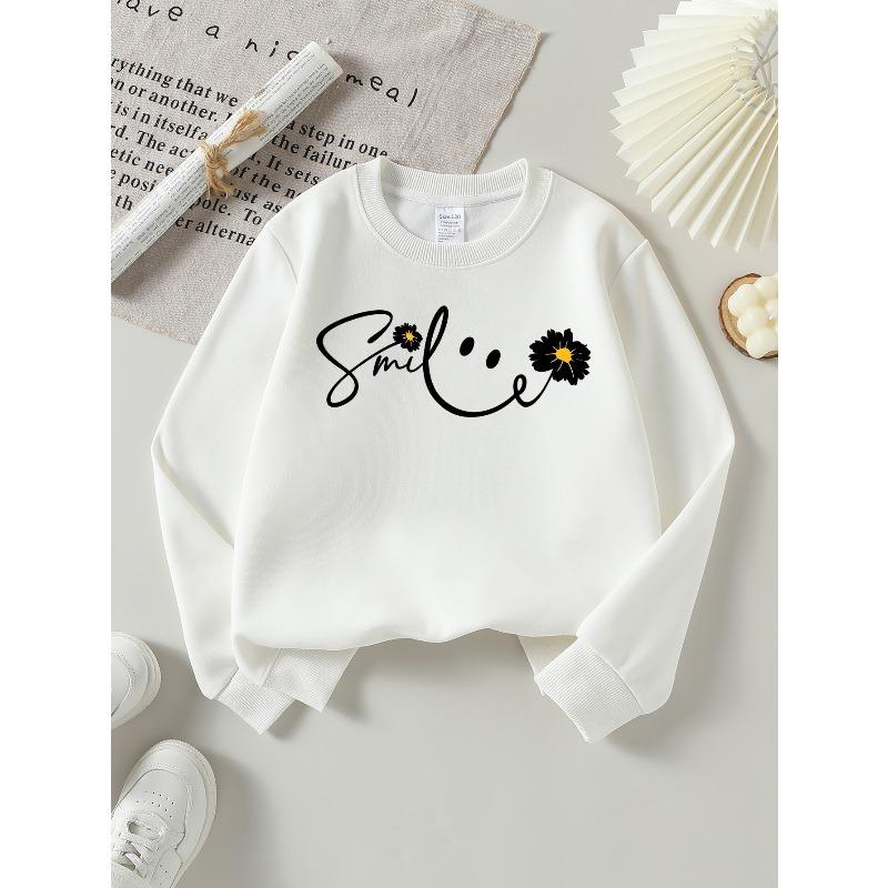 Girls' Long-Sleeve Casual Crewneck Sweatshirt | Smile Flower Design, Suitable For Outdoor Sports And Everyday Wear In