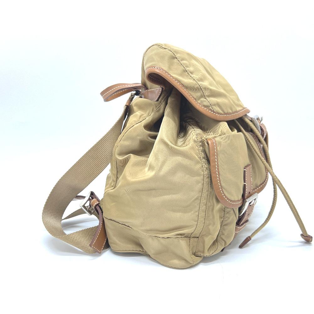 PRADA Logo Plate W Pocket Backpack Backpack Nylon Brown/SilverHardware