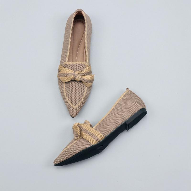 Women's Boat Shoes Spring Autumn Breathable Knitted Soft Sole Flat Shoes Casual Lightweight Large Size Pointed Low Heel Shoes