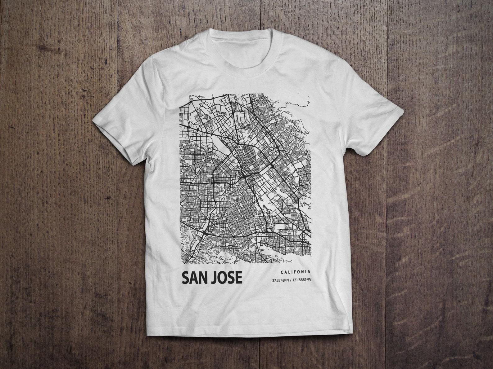 San Jose California Blueprint City Map Coordinates / Heavyweight cotton unisex T shirt with print tee top 3XL