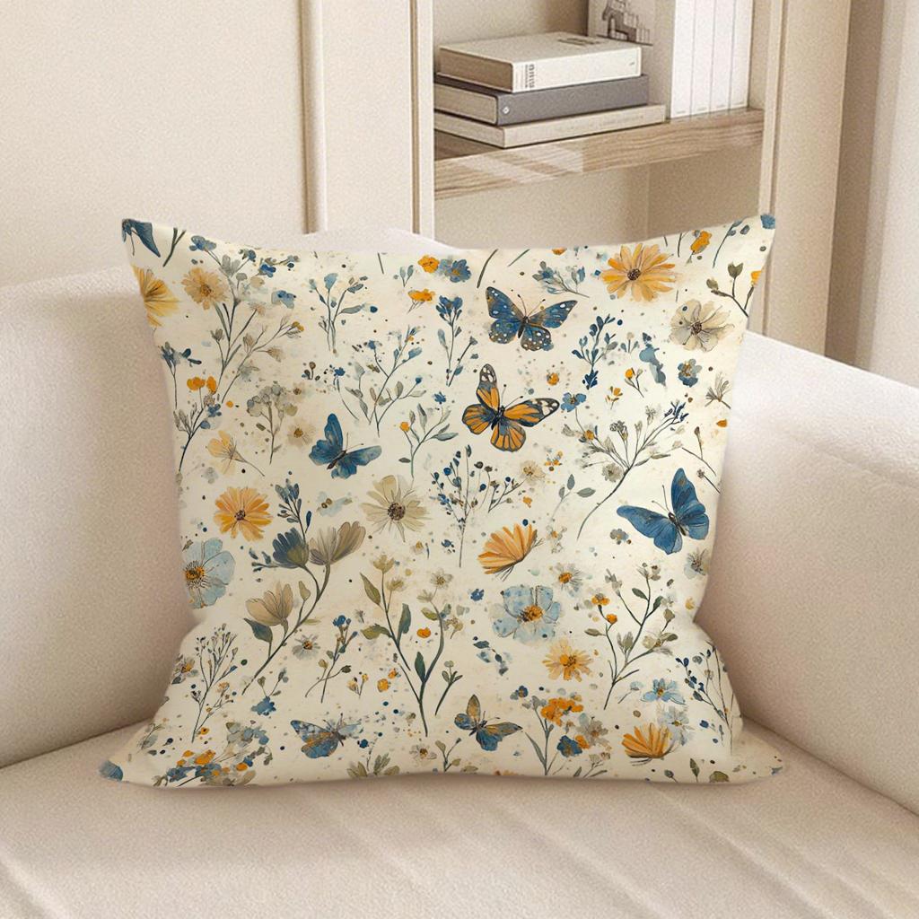 Schmetterlings- und Blumendruck Kissenbezug geeignet für Sofa Auto Schlafzimmer Dekorative Kissenhülle Kissenbezug