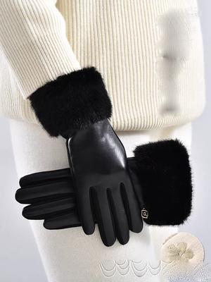 Touchscreen Velvet Windproof and Cold Proof Otter Rabbit Fur Mouth Warm and Extended Suede Women Autumn and Winter Gloves