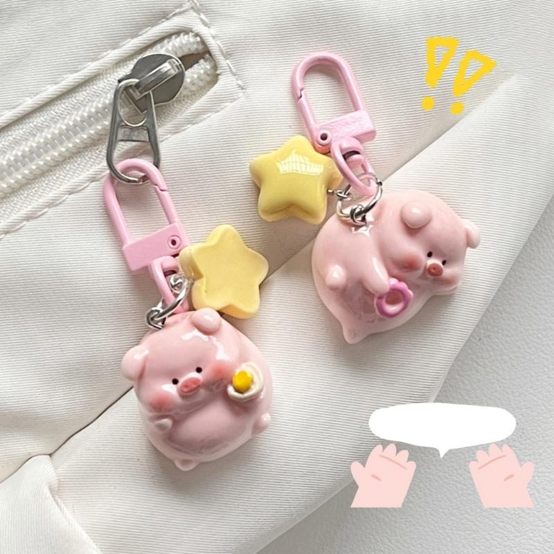 3D Pink Pig Keychain Pendant Cute Cartoon Resin Charm Key Rings Personalized Hangings Keychain for Girls and Students