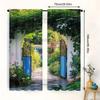 2pcs Retro Garden Curtains - Ivy and Flower Landscape Design, 100% Polyester, Semi-Transparent, Machine Washable, for Patio, Gaz