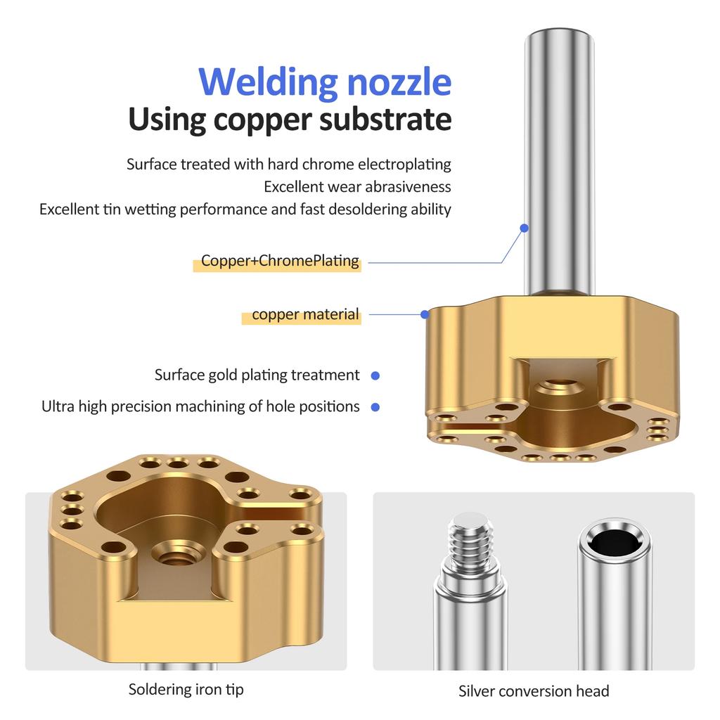 Joystick Soldering Iron Tip with Adapter Multi-Hole Chrome-Plated Copper Tip, Excellent Heat Conduction, Precise Alignment