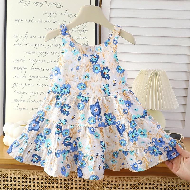 Trend Printed Girls Summer Dresses Sweet Floral Cool Kids Vest Dresses Princess Dress Kids Clothing