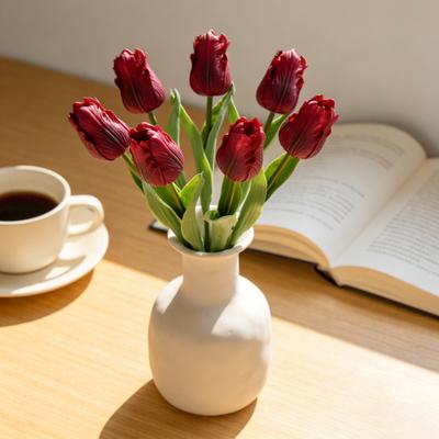Artificial Tulip Flower Real Touch PU Faux Tulip Flower Stem with Leaves for Wedding Floral Arrangement Spring Home Office Table Decor