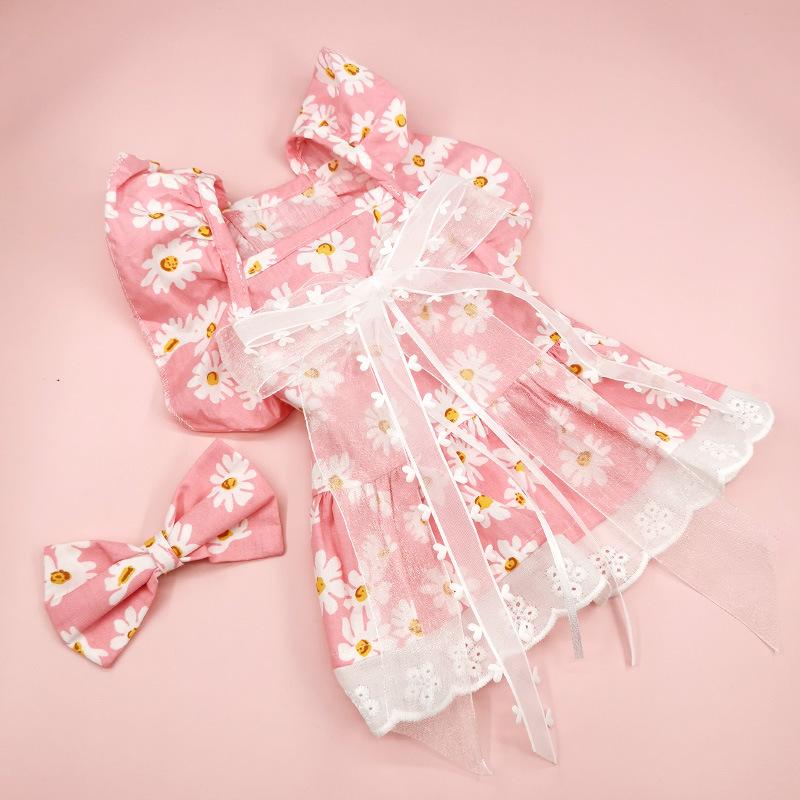 Spring/Summer Plaid Bow Dog Dress Breathable Dog Skirt Lace Princess Plaid Dress Cat Bilegged Pet Apparel Dog Dresses Dog Cloth