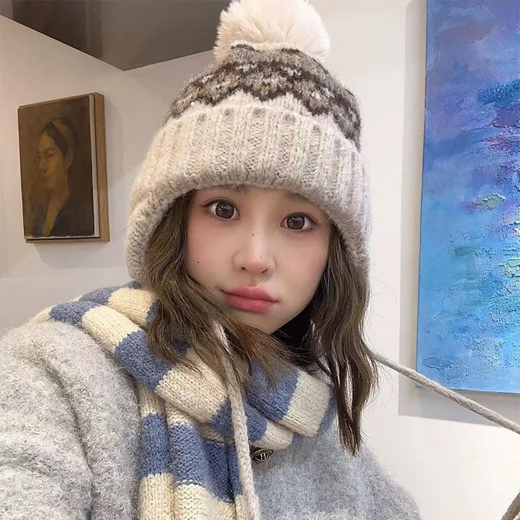 Cappello lavorato a maglia stile Fair Isle per donna, berretto invernale caldo con jacquard etnico, protezione per le orecchie, berretto per bambina, anti-freddo, paraorecchie da Sci sulla Neve, berretto