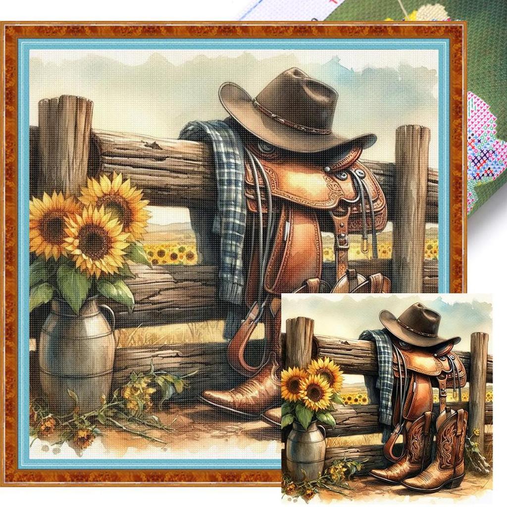 Westlicher Cowboy-Aufdruck Kreuzstich-Set DIY 11CT Stickerei Handwerksset Heimdekoration