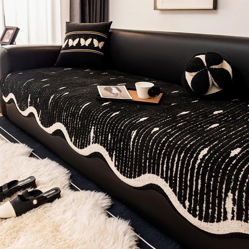 

Nordic Striped Plush Sofa Cover Irregular Non-slip Corner Sofa Seat Cover Winter Warm Sofa Protector Towel for Living Room Decor A 70x70cm 1pc