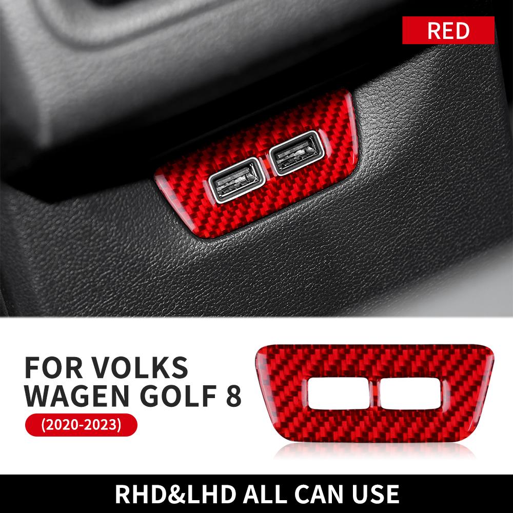Carbon Fiber Style Interior Sticker for Volkswagen VW Golf 8 MK8 2020 2021 2022 2023 Rear USB Frame Interior Panel