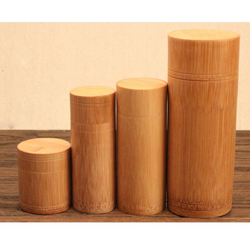 Bamboo Tea Cans Tube Storage Canister Friendly Gift Natural Stylish Lid Seal Jars - Brown,