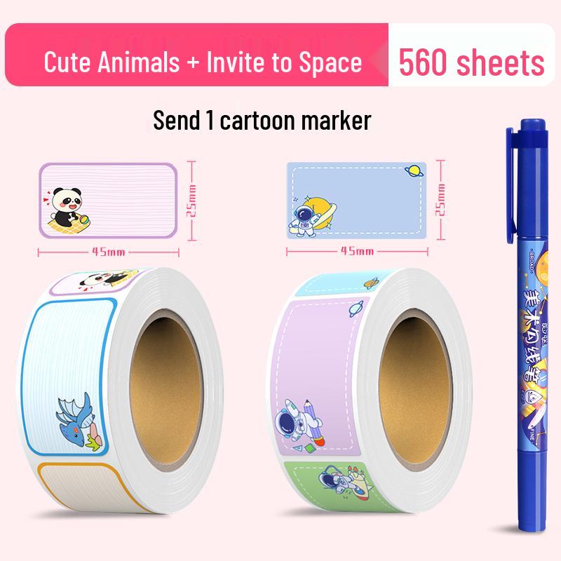 Cartoon Name Stickers for Kids - Self-Adhesive Labels for Books