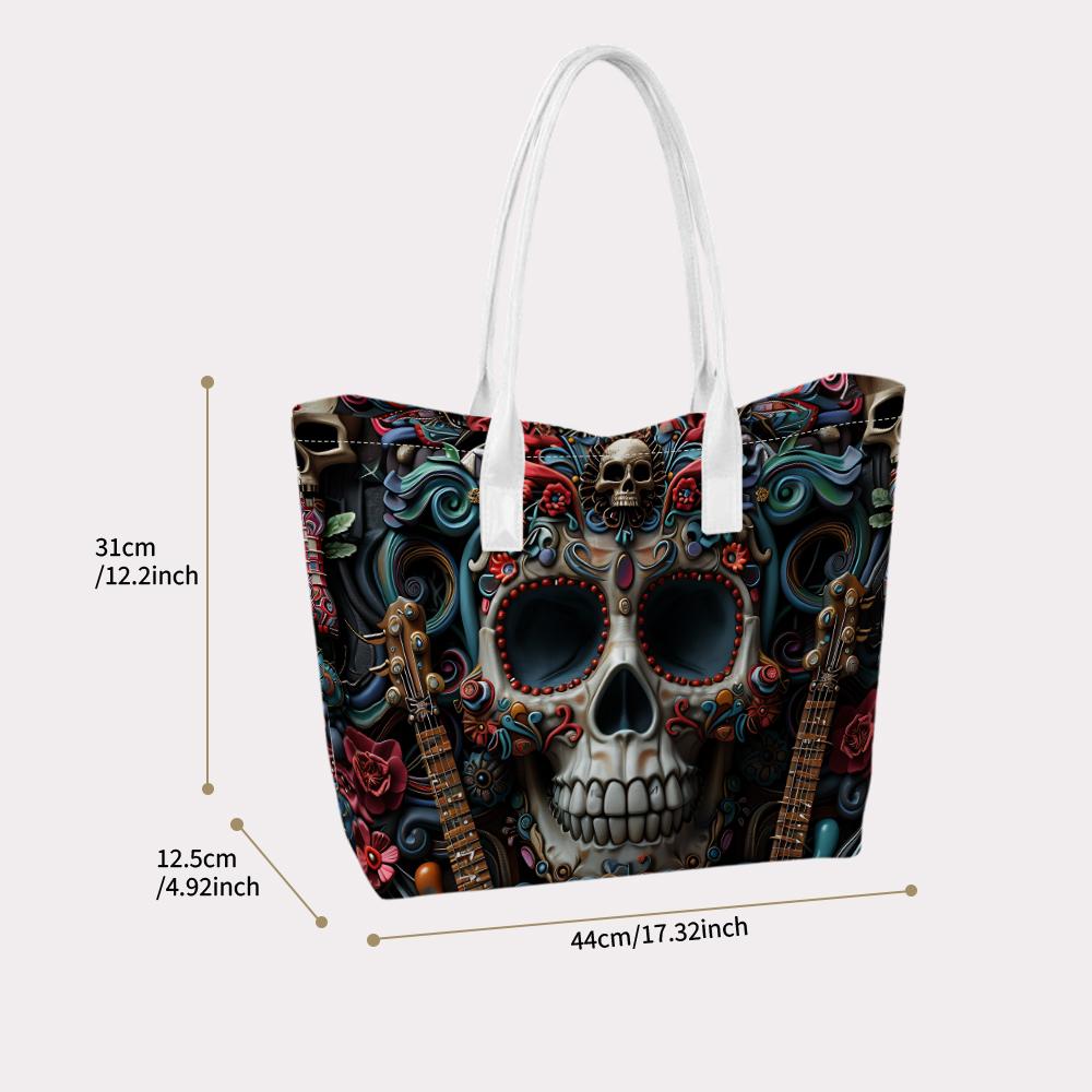 Stylish Skull Print Large Capacity Shoulder Tote Bag for Daily Casual Use
