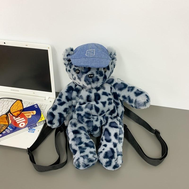 

Neutral Gender Soft Plush Bear Backpack School Ready Comfortable Design Supportive синий