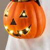 Halloween Resin Dog Statue with Illuminated Bucket and Bone Detail for Window, Entryway, Party Tables, and Indoor Party Centerpiecs