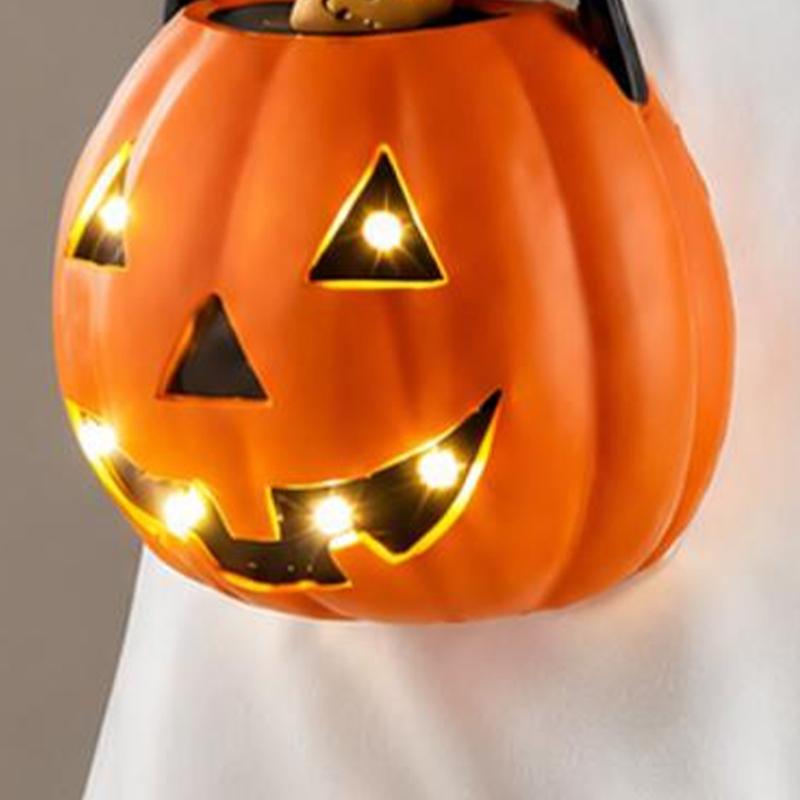 Halloween Resin Dog Statue with Illuminated Bucket and Bone Detail for Window, Entryway, Party Tables, and Indoor Party Centerpiecs