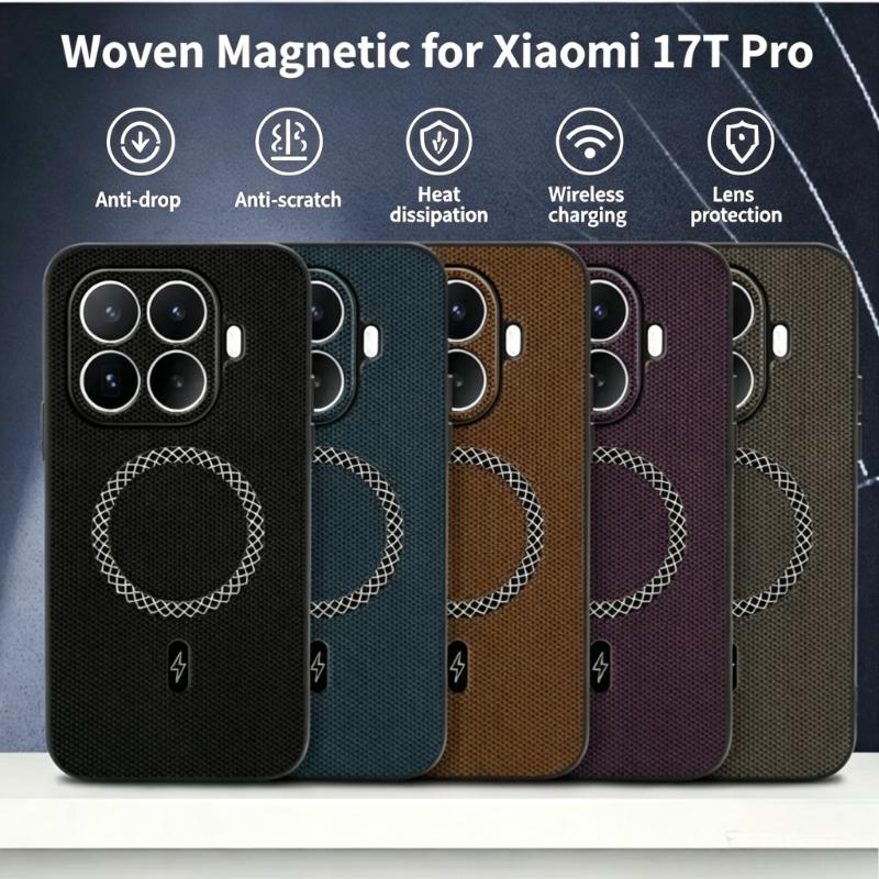 Biznesowe teksturowane etui na telefon z tkaniny z magnesem dla Xiaomi 17T Pro 17T 15T Pro 15T 14T Pro dla Magsafe, odporna na wstrząsy tylna okładka