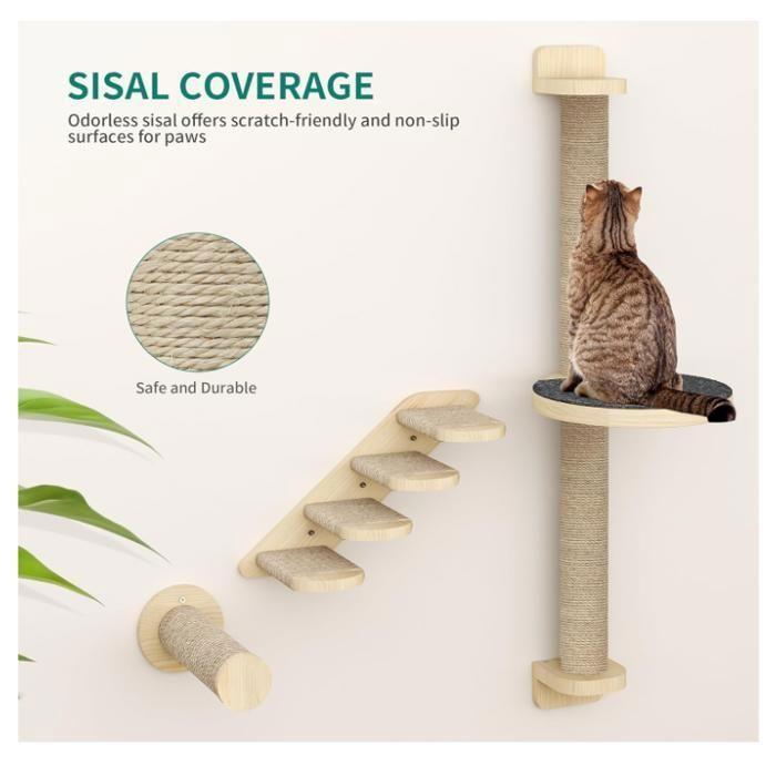Eight-Part Cat Climbing Wall Set with Stair, Two Platforms, Two Ladders, Non-Slip Mats and Scratching Post