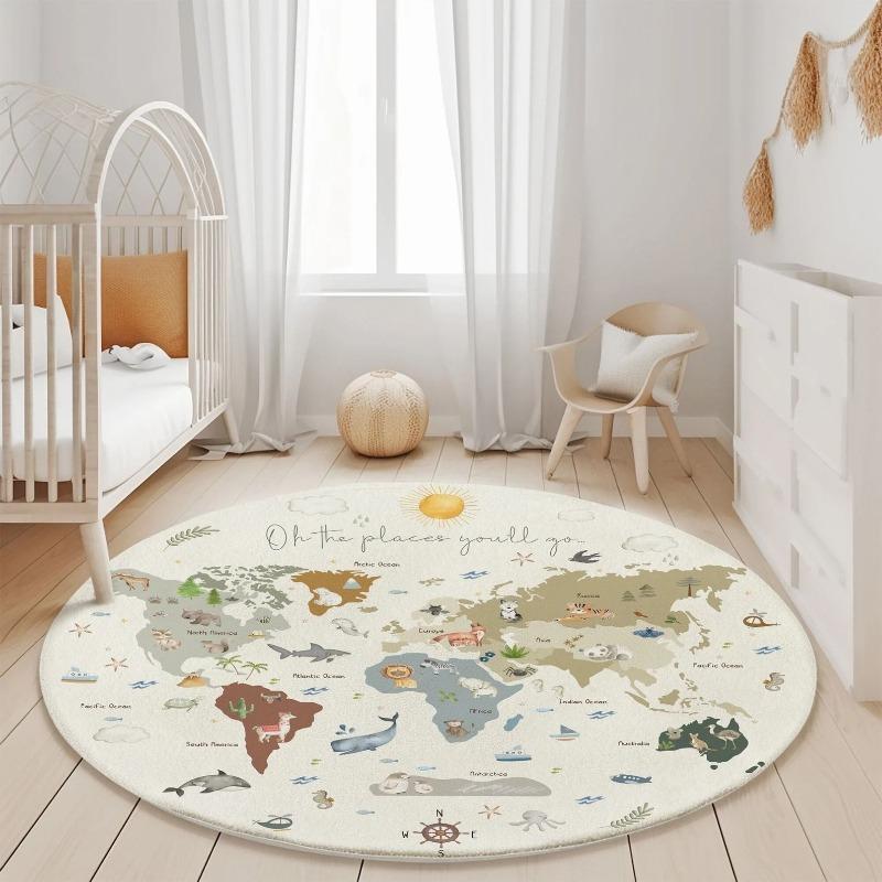 Circular Area Rug Creative Street Track Town Map Pattern Non Slip Washable Ground Blanket for Gaming Zone Living Room Decor