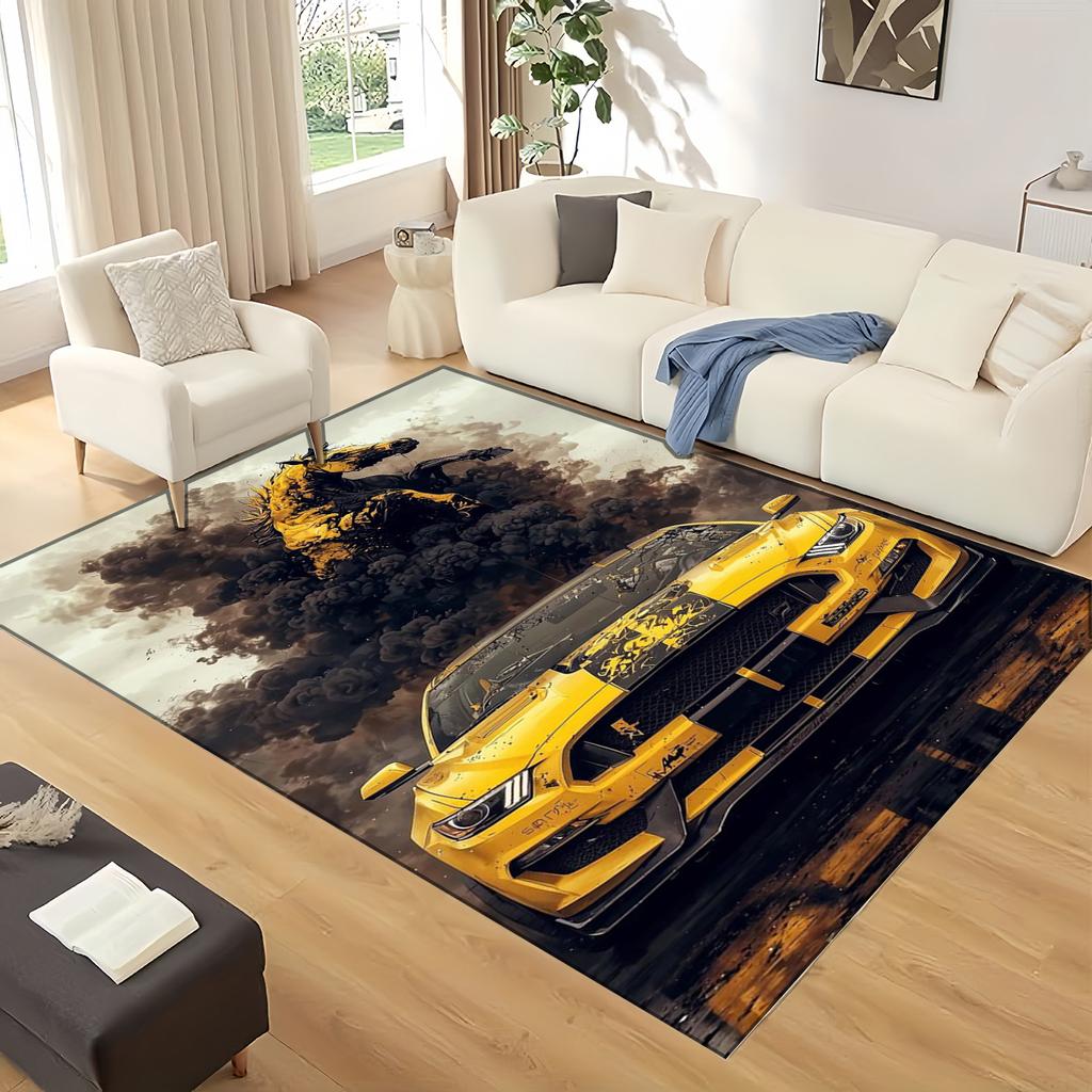 3D Mustang Racing Car Sign GTR Area Rug,Carpet Rug for Living Room Bedroom Sofa Doormat Decoration, Kids Play Non-slip Floor Mat