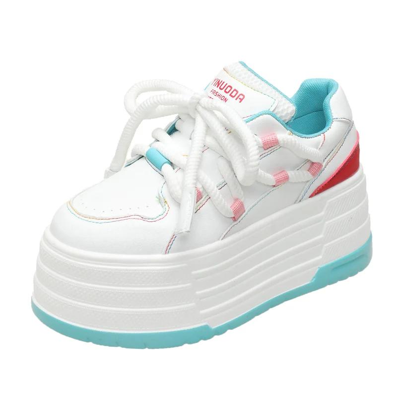 

Модные кроссовки на высокой платформе 8 см, женские повседневные кожаные спортивные туфли, новые осенние белые туфли для скейтборда, женские туфли Chaussures Femme 38 белый