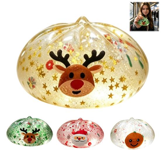 Sensorische Stressbälle Weihnachten Brötchen Quetschspielzeug Set zur Linderung, Weiche TPR Fidget Mini-Figuren mit bunten Pailletten Nikolaus Rentier Design, Dekompression