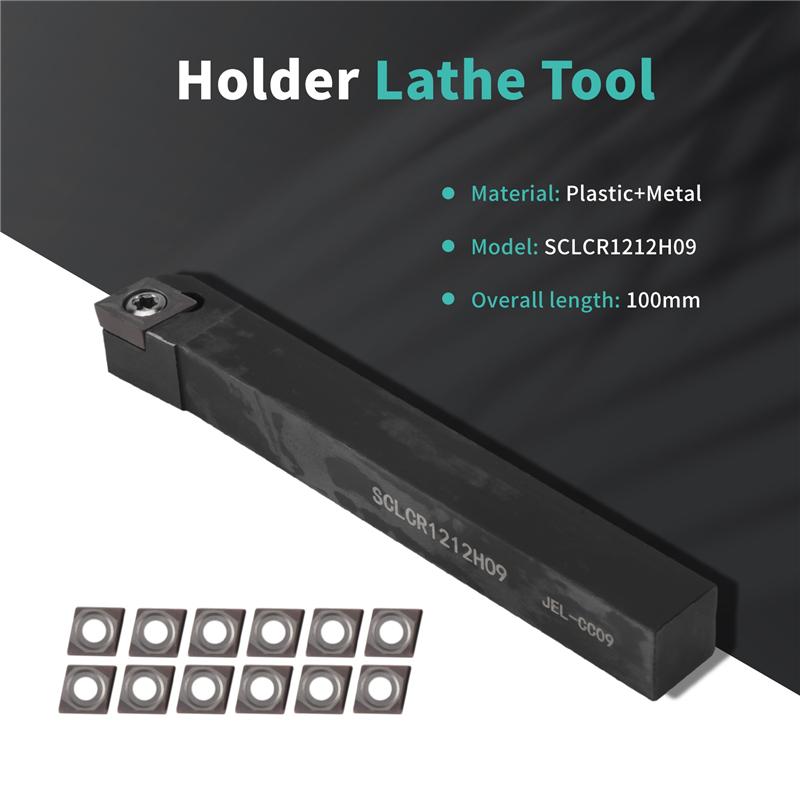 AD23-SCLCR1212H09 Holder Lathe Tool Cutter With 10Pcs CCMT09T304-PM Blades Insert CNC 100Mm