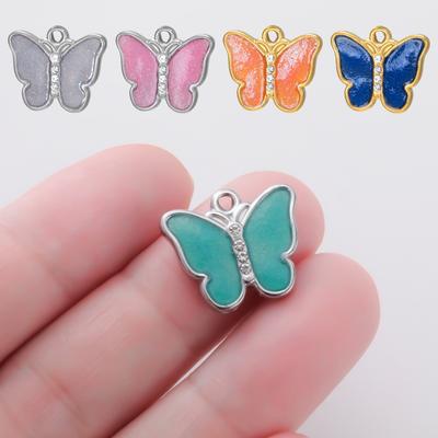 5pcs Colorful Enamel Butterfly Charms Stainless Steel Rhinestone Pendants for Bracelets DIY Jewelry Making Accessories Handmade