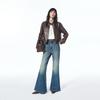 Women's Gold-Button Cropped Stand-Collar PU Biker Jacket