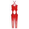 Womens Patent Leather Jumpsuit Sleeveless Hollowing Out One Piece Outfits Bodycon Party Club Rompers