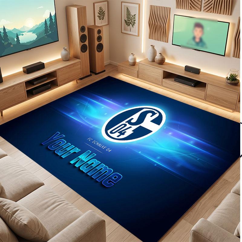 Tappeto in Velluto di Cristallo Personalizzato FC Schalke 04, Stampa Testo Nome Personalizzato, Logo Calcio Morbido Antiscivolo Tappetino per Pavimento Decorazione Casa Regalo