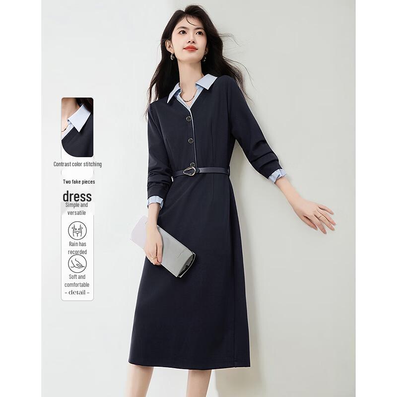 

Petite Slimming Color-block Faux Two-piece A-line Dress M