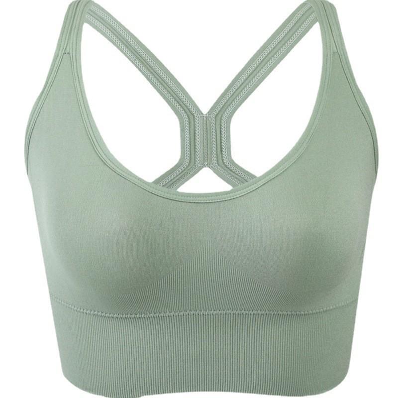 "Seamless Wire-Free Sports Bra: Perfect for Leisure, Fitness, Yoga, Running, with Anti-Shock Cushioning and Stylish Hollow Back Design"