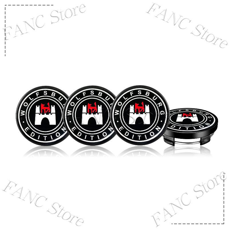 For VW 4Pcs 60MM (56MM I.D) Wolfsburg Edition Emblem Car Wheel Center Cap Rim refit Covers Sticker For VW Golf MK5 Touareg Touran