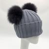 Custom Labels Double Pom Pom Baby Toddler Children Winter Beanie Knitted Hats With Fur Pompom