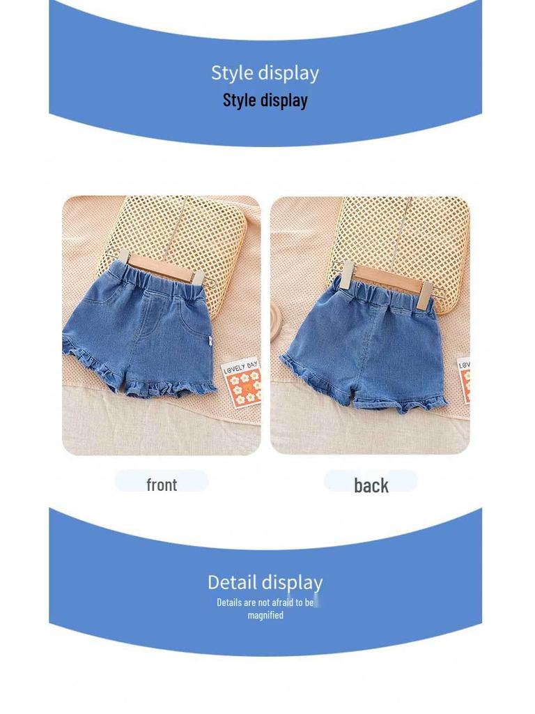 Mädchen Koreanischer Stil Frühling Denim Rüschenshorts