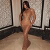 European And American Spring New Women'S Clothing Long-Sleeved Backless Golden Sexy Dress Long Dress