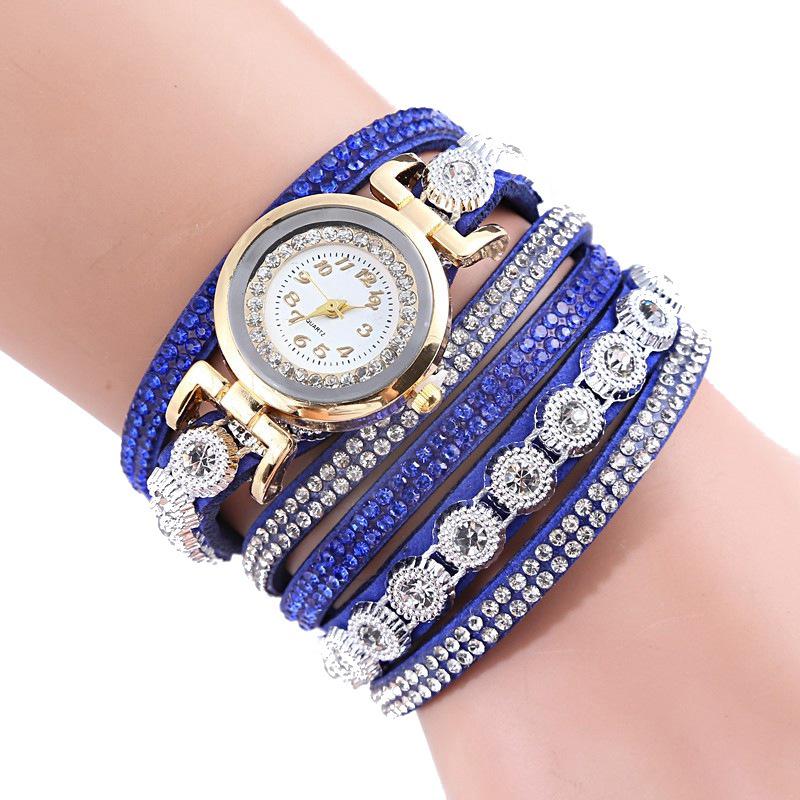 Women's Rhinestone Wrap Bracelet Watch - Casual Fashion Quartz with Leather Strap
