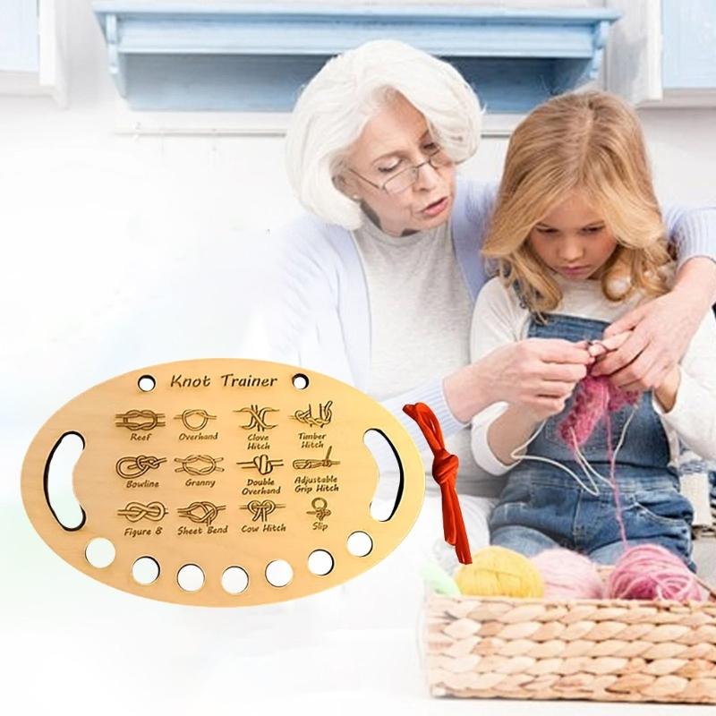 Learn to Tie Knot Training Board 12 Knotting Methods for Beginner Kid Wood Knot Tying Trainer Board for Outdoor Camping