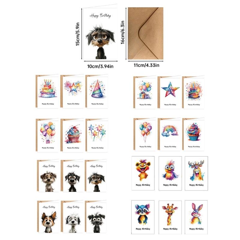 12Pcs Cartoon Dog Birthday Greeting Card Party Invitation With Envelope For Husband Wife Adult Children Anniversary