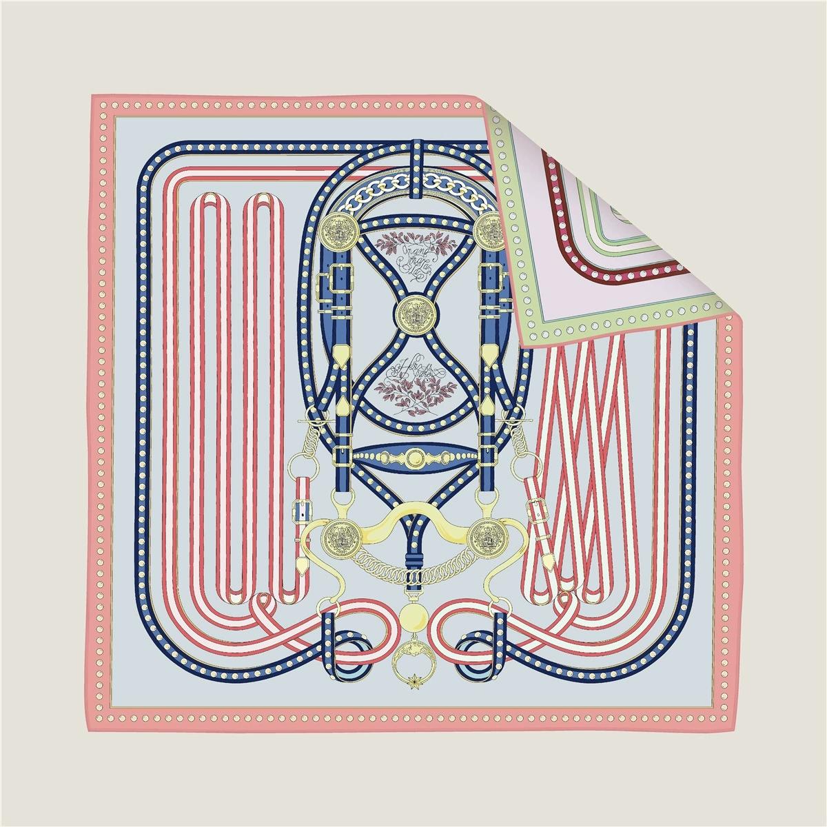 

90cm Square Spring Belt Chain Versatile Twill Curly Edge Double-sided Scarf Shawl Hijabs Luxury Foulard Neckerchief 90x90cm