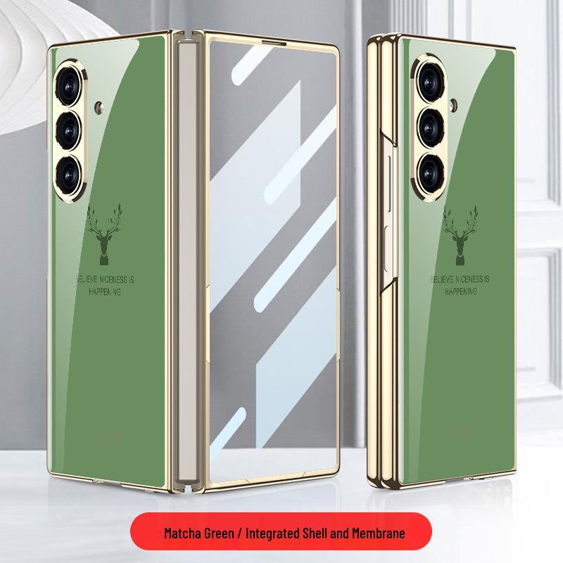 Compatible Samsung Z Fold7 Foldable Phone Case with Painted Glass, HD Film, and Integrated Flip Cover.